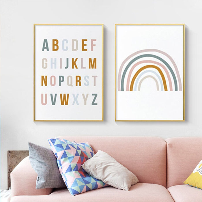 Cute Rainbow Nursery Alphabet - Canvas Wall Art Print