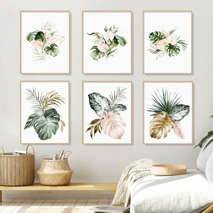 Tropical Botanical Green Leaves - Canvas Wall Art Print