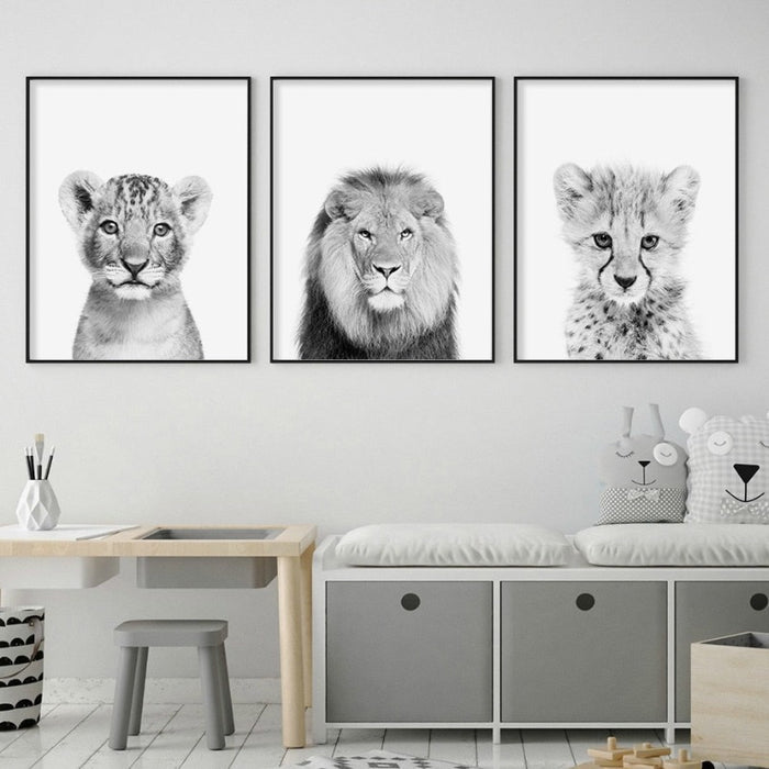 Black & White African Lion - Canvas Wall Art Print