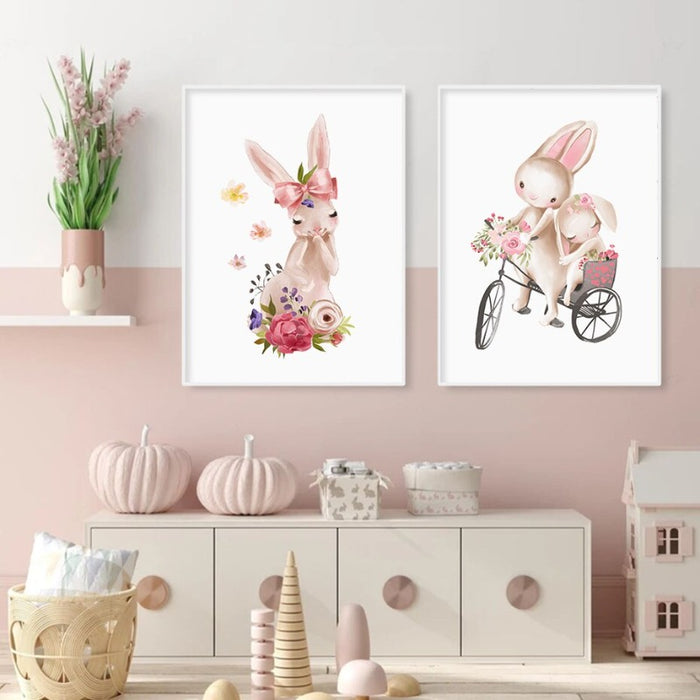 Mother and Baby Rabbit Cute - Canvas Wall Art Print