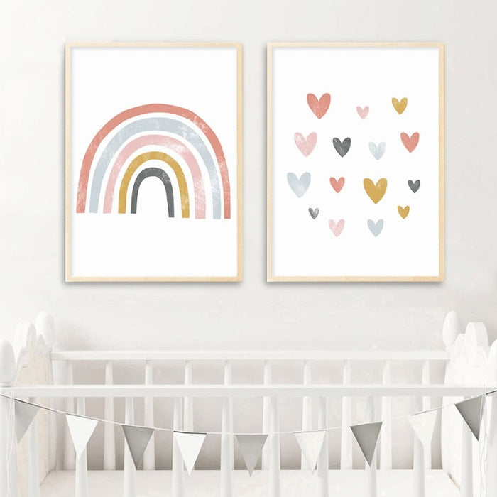 Lovely Rainbow Cartoon Girl Nursery - Canvas Wall Art Print