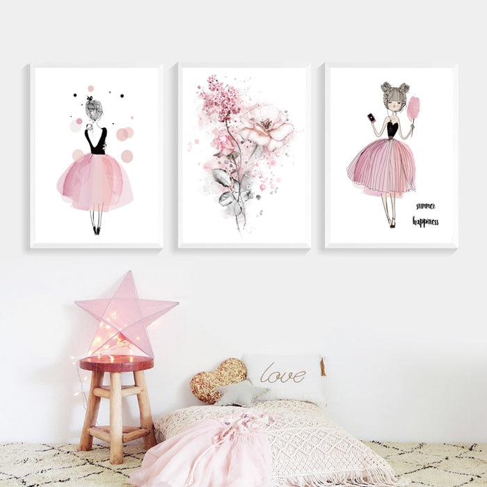 Pink Floral Watercolor Fairy Canvas Wall Art Print