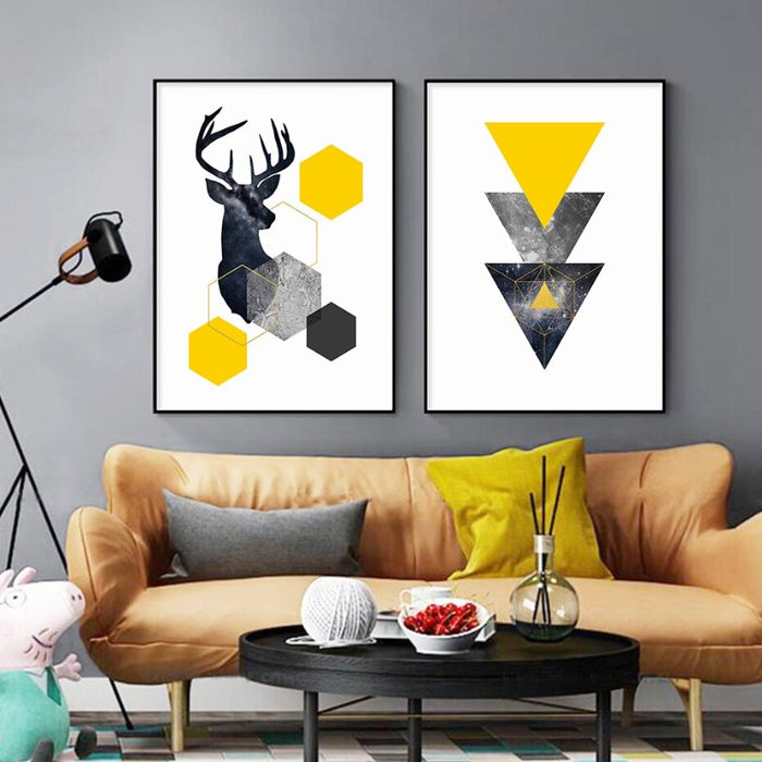 Abstract Geometric Yellow Marble Triangles - Canvas Wall Art Print