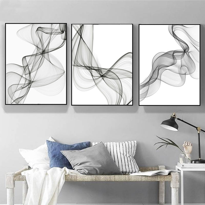 Black and White Abstract Wavy Lines - Canvas Wall Art Print