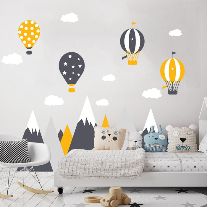 Large Mountains Hot Air Balloons - Removable Wall Decal