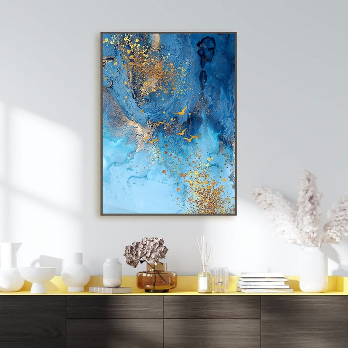 Abstract Gold Blue Marble Texture - Canvas Wall Art Print