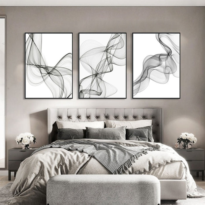 Black and White Abstract Wavy Lines - Canvas Wall Art Print
