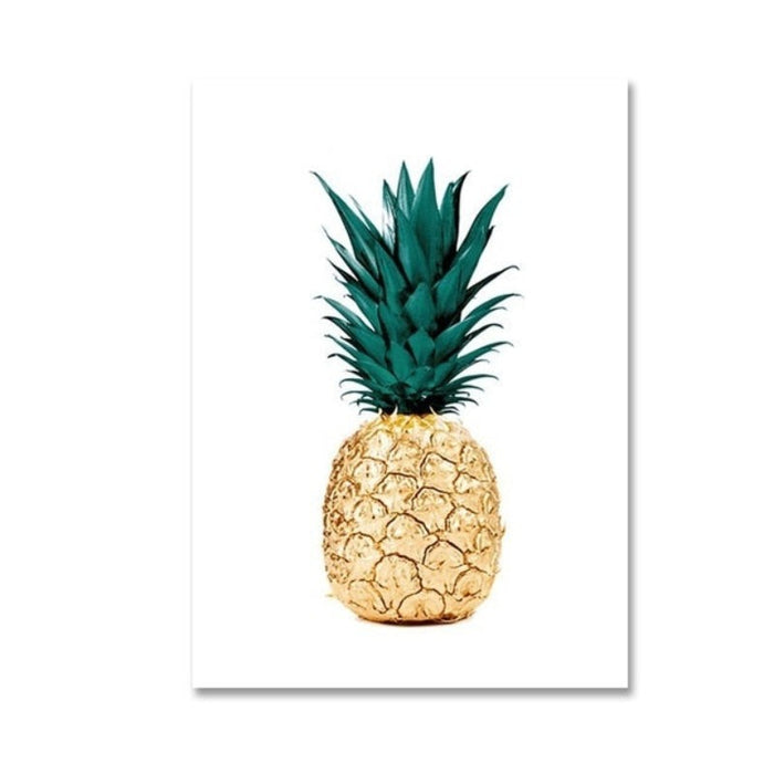 Gold Pineapple Tropical Turtle Leaf Modern - Canvas Wall Art Painting
