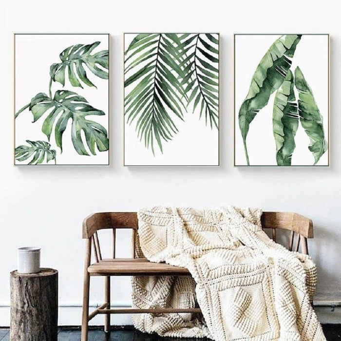 Watercolor Green Tropical Plants - Canvas Wall Art Painting
