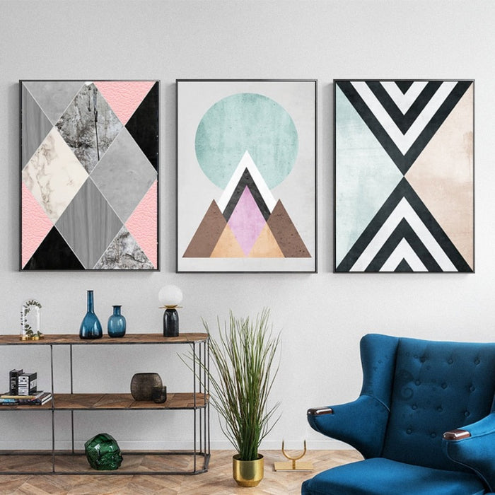 Abstract Geometric Wall Art Prints Vintage Poster - Canvas Wall Art Painting