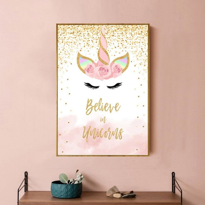 Pink Gold Unicorn - Canvas Wall Art Painting