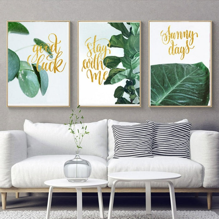 Nordic Pastoral Plants Green Leaf Life Quote - Canvas Wall Art Painting