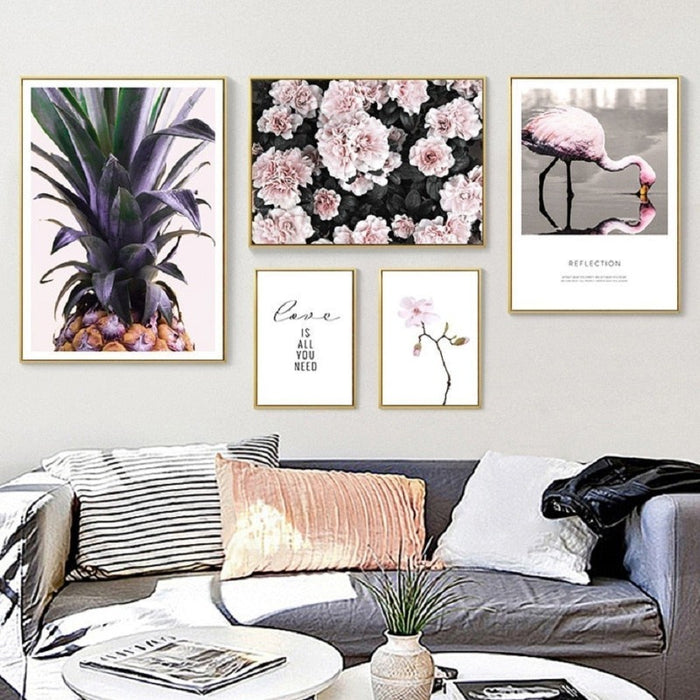 Nordic Scandinavia Floral Pineapple - Canvas Wall Art Painting