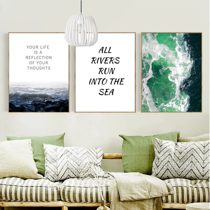 Nordic Seascape Inspiring Life Quote - Canvas Wall Art Painting