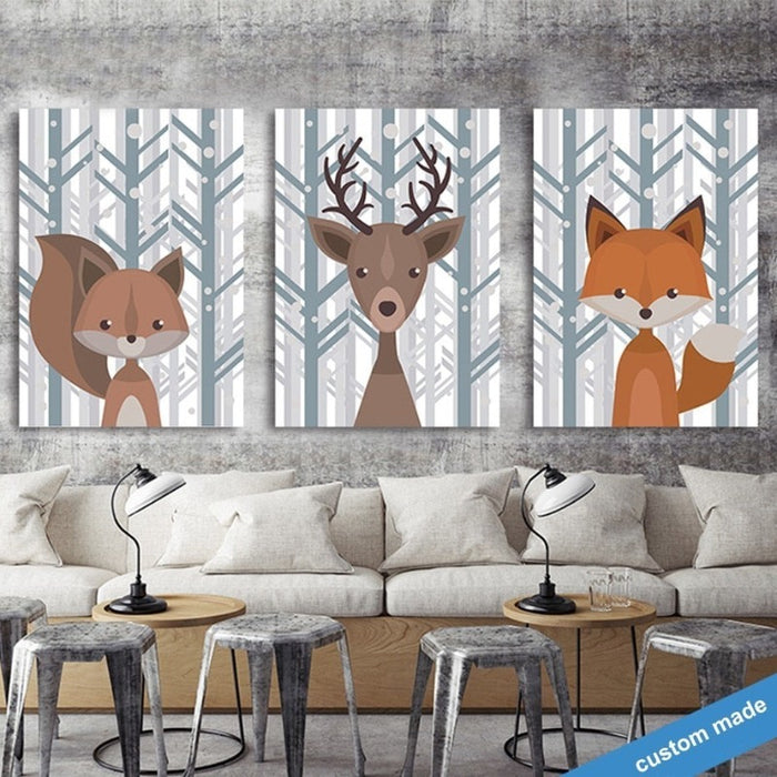 Woodland Fox Deer Animals - Canvas Wall Art Painting