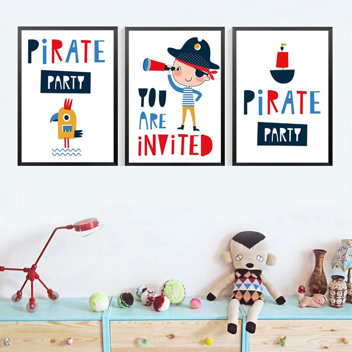 Blue Pirate Sailboat - Canvas Wall Art Painting