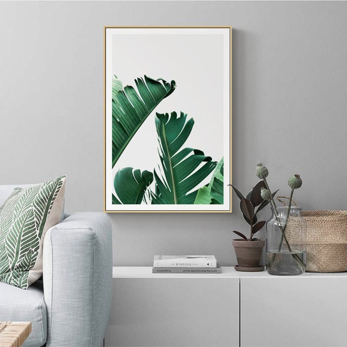 Green Tropical Leaves  - Canvas Wall Art Painting