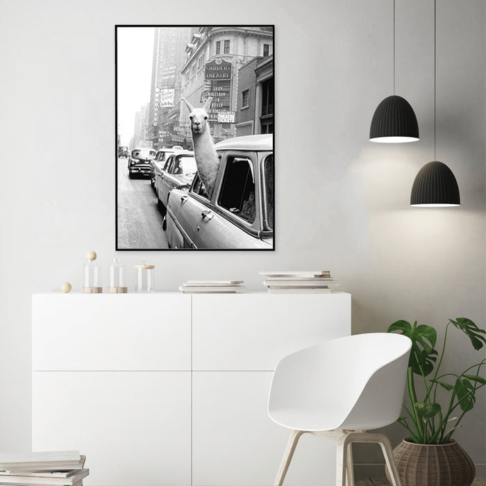 Alpaca in Taxi - Canvas Wall Art Painting