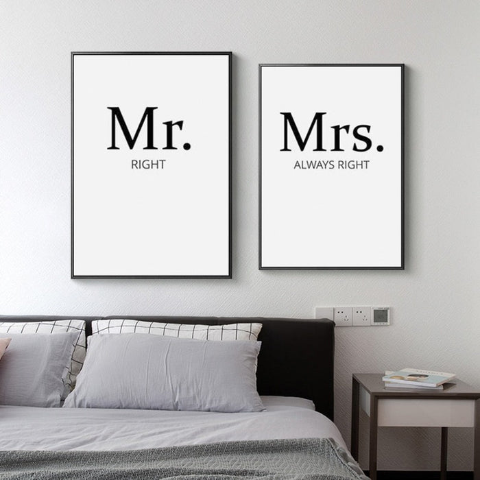 Mr Right Mrs Always Right Couples - Canvas Wall Art Painting