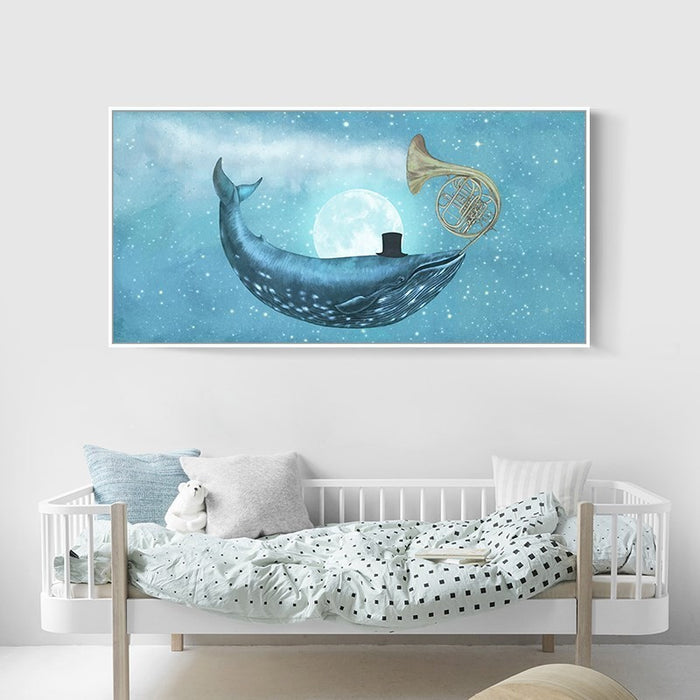 Abstract Whale In Blue Sky - Canvas Wall Art Painting