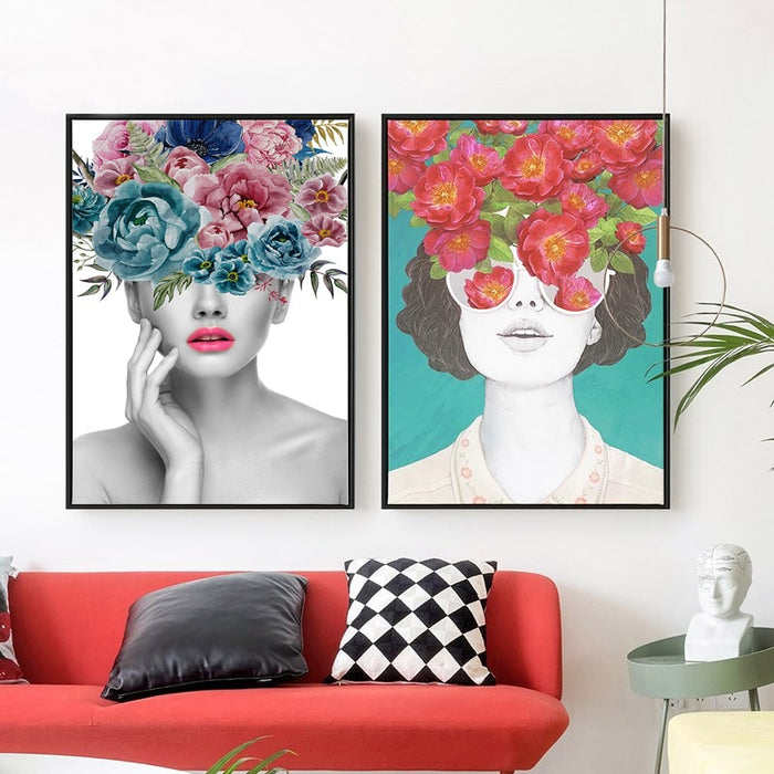 Fashion Figure Floral Girl - Canvas Wall Art Painting