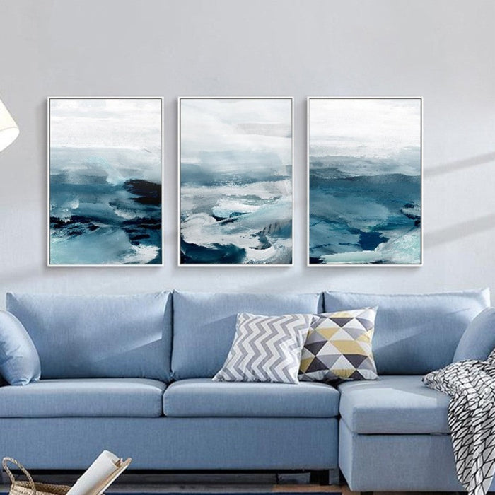 Abstract Landscape Mountain Blue Nordic - Canvas Wall Art Painting