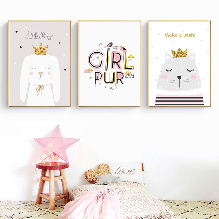 Modern Pink Princess Unicorn Posters - Canvas Wall Art Painting