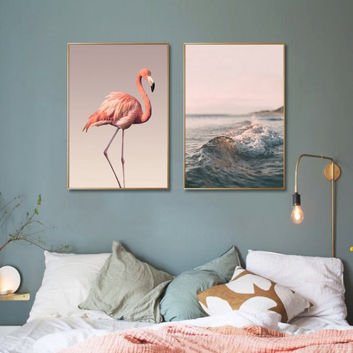 Modern Romantic Pink Peony Flamingo - Canvas Wall Art Painting