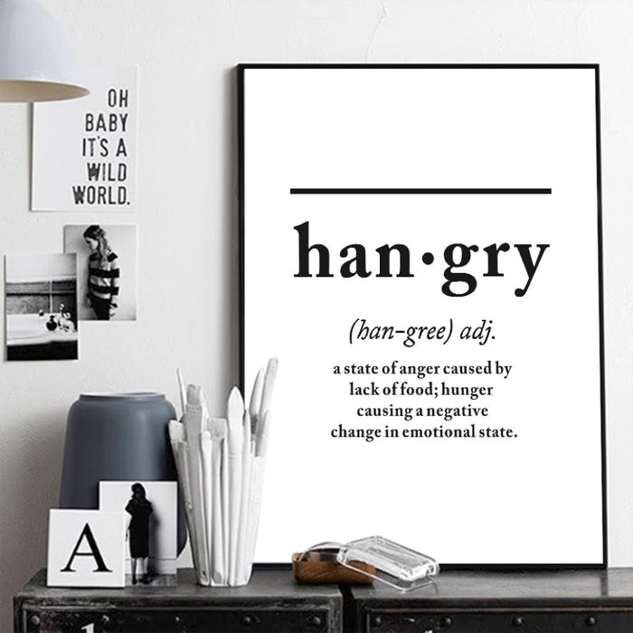 Scandinavian Hangry Definition Letters - Canvas Wall Art Painting