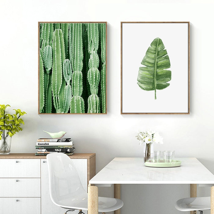 Scandinavian Cactus Green Leaf Life Quote Nordic - Canvas Wall Art Painting