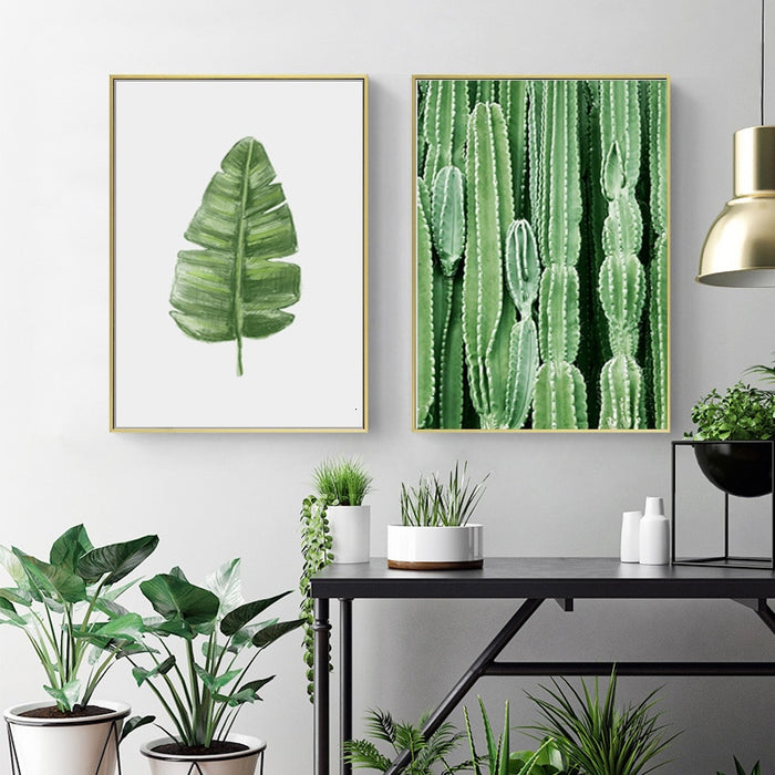 Scandinavian Cactus Green Leaf Life Quote Nordic - Canvas Wall Art Painting