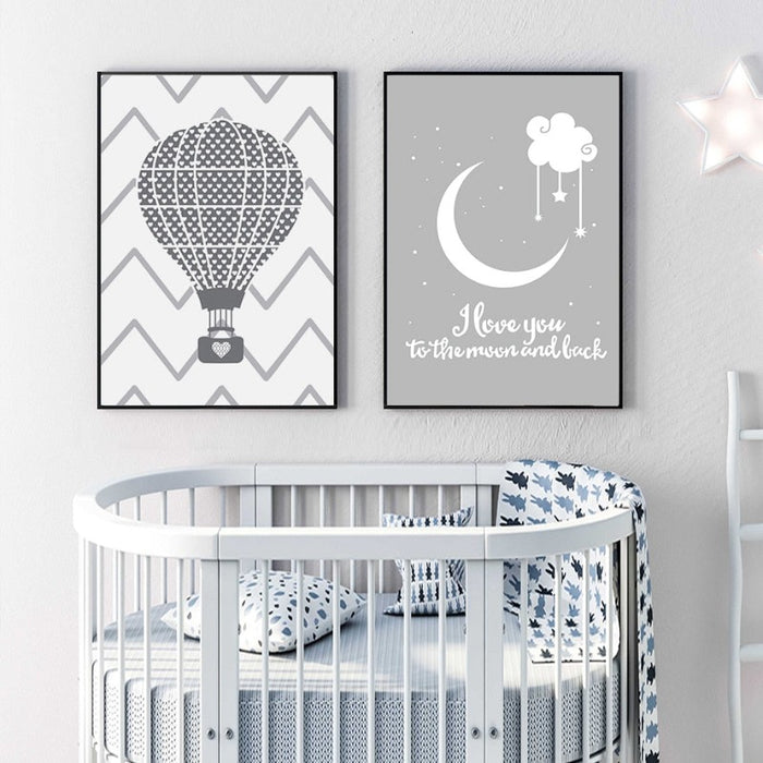 Nursery I love You To The Moon And Back Air Balloon Poster