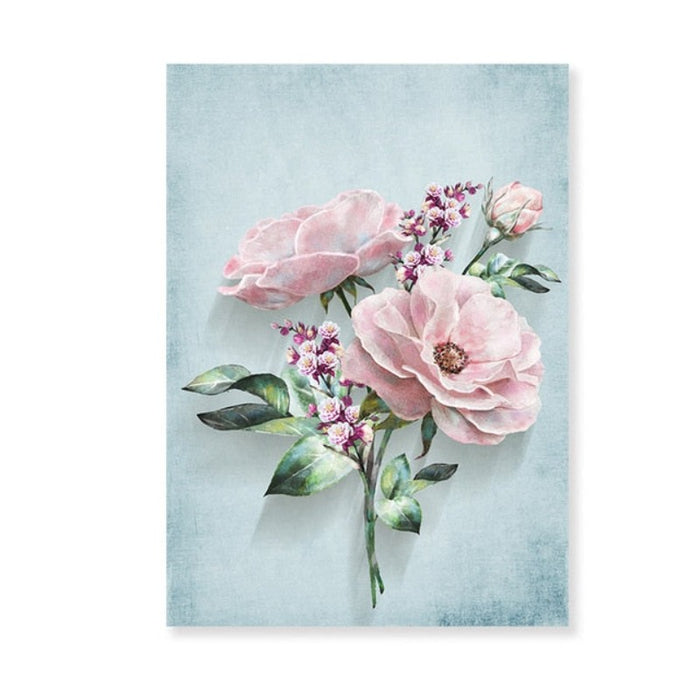 Modern Pastoral Pink Flowers - Canvas Wall Art Painting
