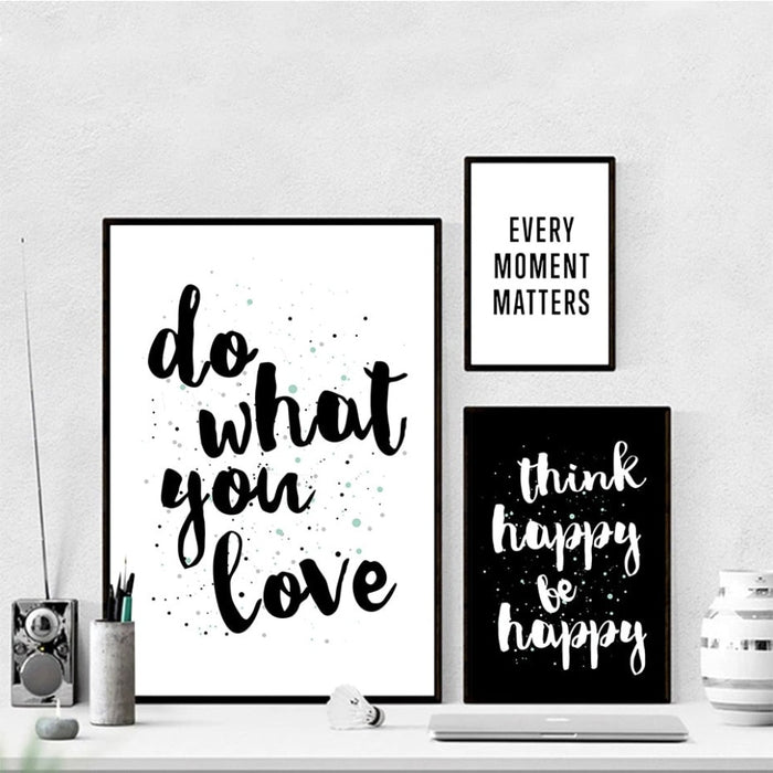 Scandinavia Black and White Do what you love Quotes - Canvas Wall Art Painting