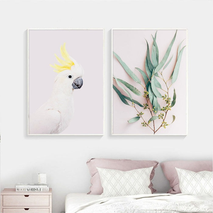 Modern Plants Leaves King Protea Flowers  - Canvas Wall Art Painting