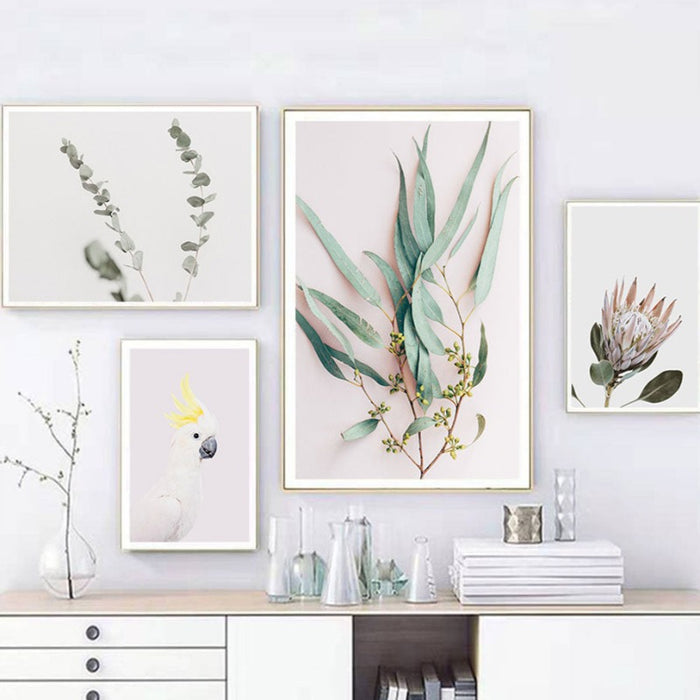Modern Plants Leaves King Protea Flowers  - Canvas Wall Art Painting