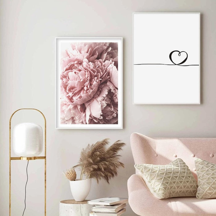Modern Pink Peony Flower Minimalist Letter - Canvas Wall Art Painting