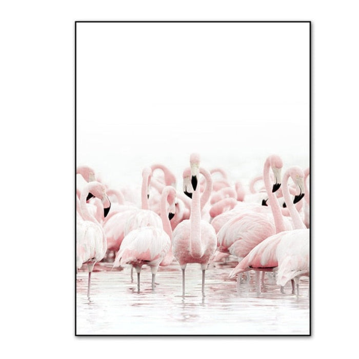 Modern Pink Floral Flamingo - Canvas Wall Art Painting