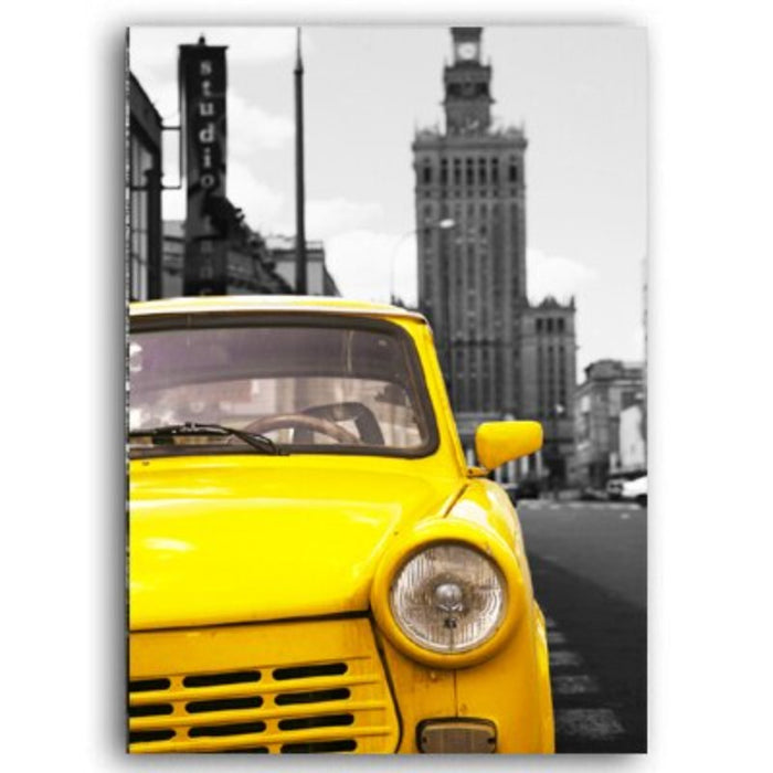 Vintage Yellow City Bus Scene - Canvas Wall Art Painting