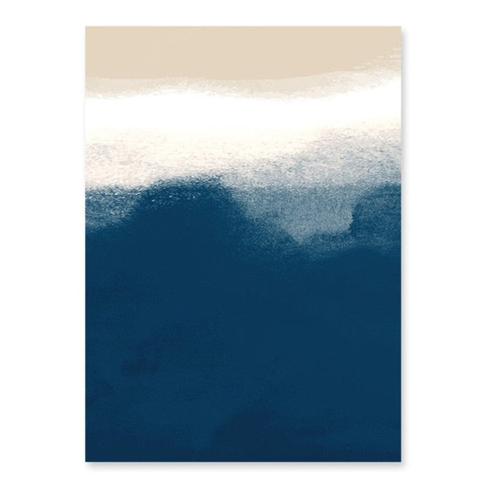 Watercolor Navy Blue Beige Abstract - Canvas Wall Art Painting