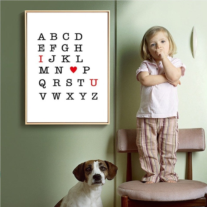 I Love You ABC Alphabet Nursery Decor Wall Art DIY - Canvas Wall Art Painting