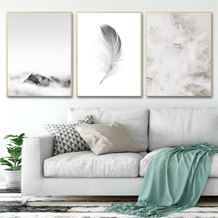 Nordic Refresh Feather Letters - Canvas Wall Art Painting