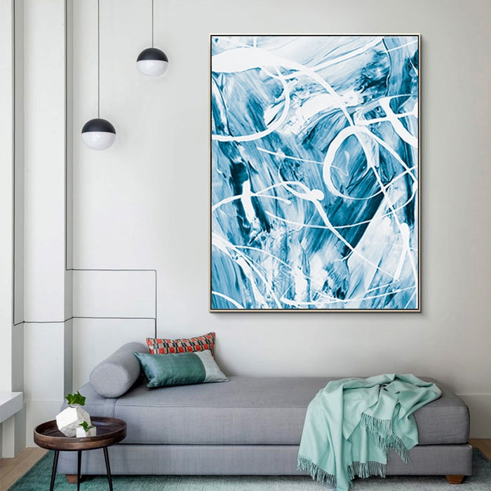 Blue Abstract Canvas Paintings Wall - Canvas Wall Art Painting