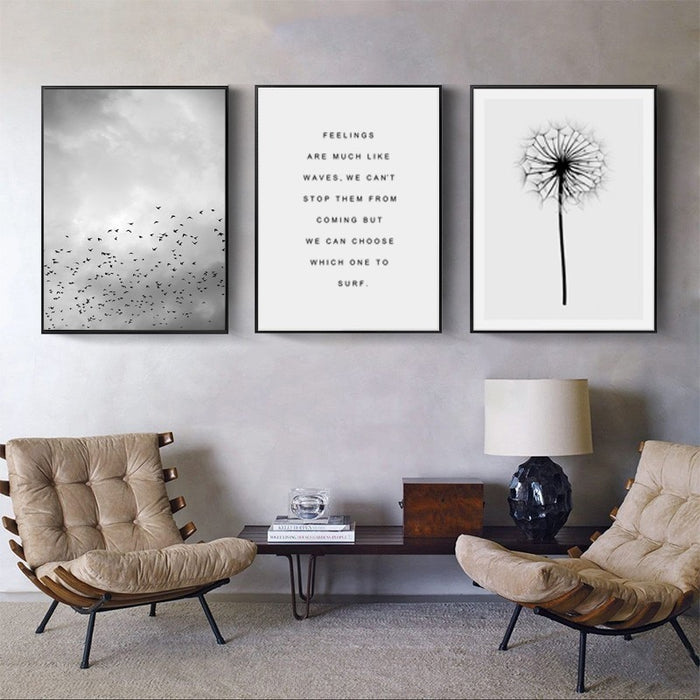 Grey Dandelion Sky Scene Life Quotes  - Canvas Wall Art Painting