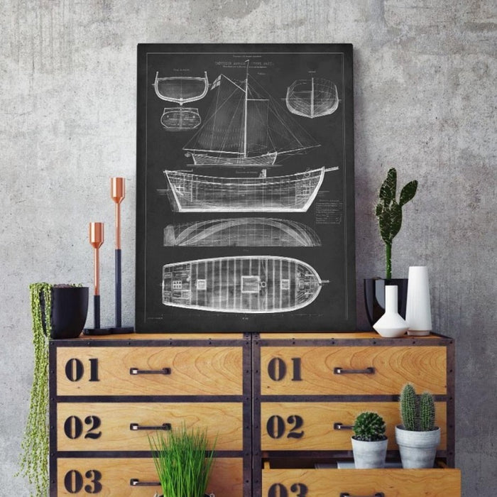 Ship Blueprint - Canvas Wall Art Painting