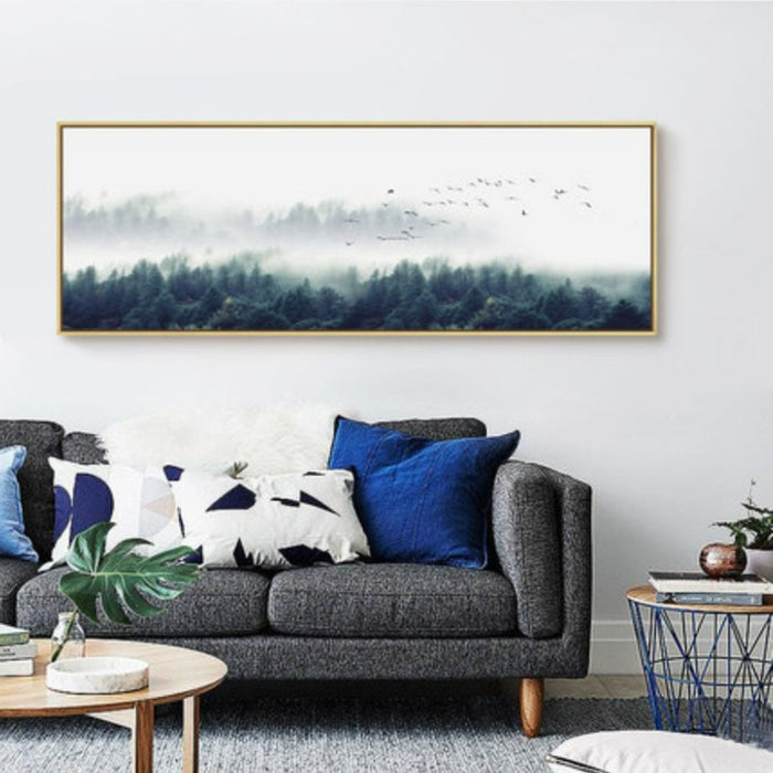 Nordic Fog Birds Foresters Landscape - Canvas Wall Art Painting