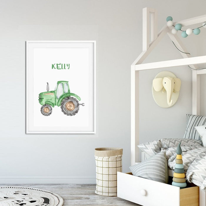 Personalized Name Tractor Boys - Canvas Wall Art Painting