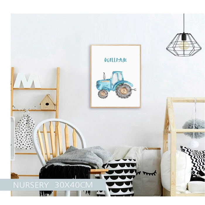 Personalized Name Tractor Boys - Canvas Wall Art Painting