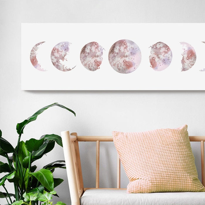 Modern Space Various Moon phases Isolated - Canvas Wall Art Painting