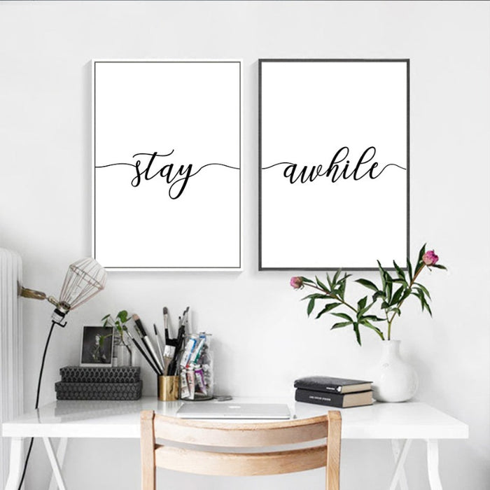 Minimalist Black And White  Stay Awhile - Canvas Wall Art Painting